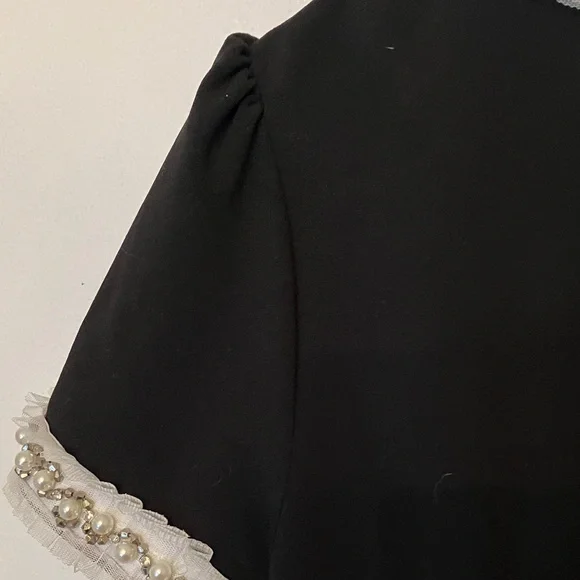 Betsey Johnson Elegant Black Midi Dress with Silver Accents pearl, rhinestone . - Picture 10 of 15
